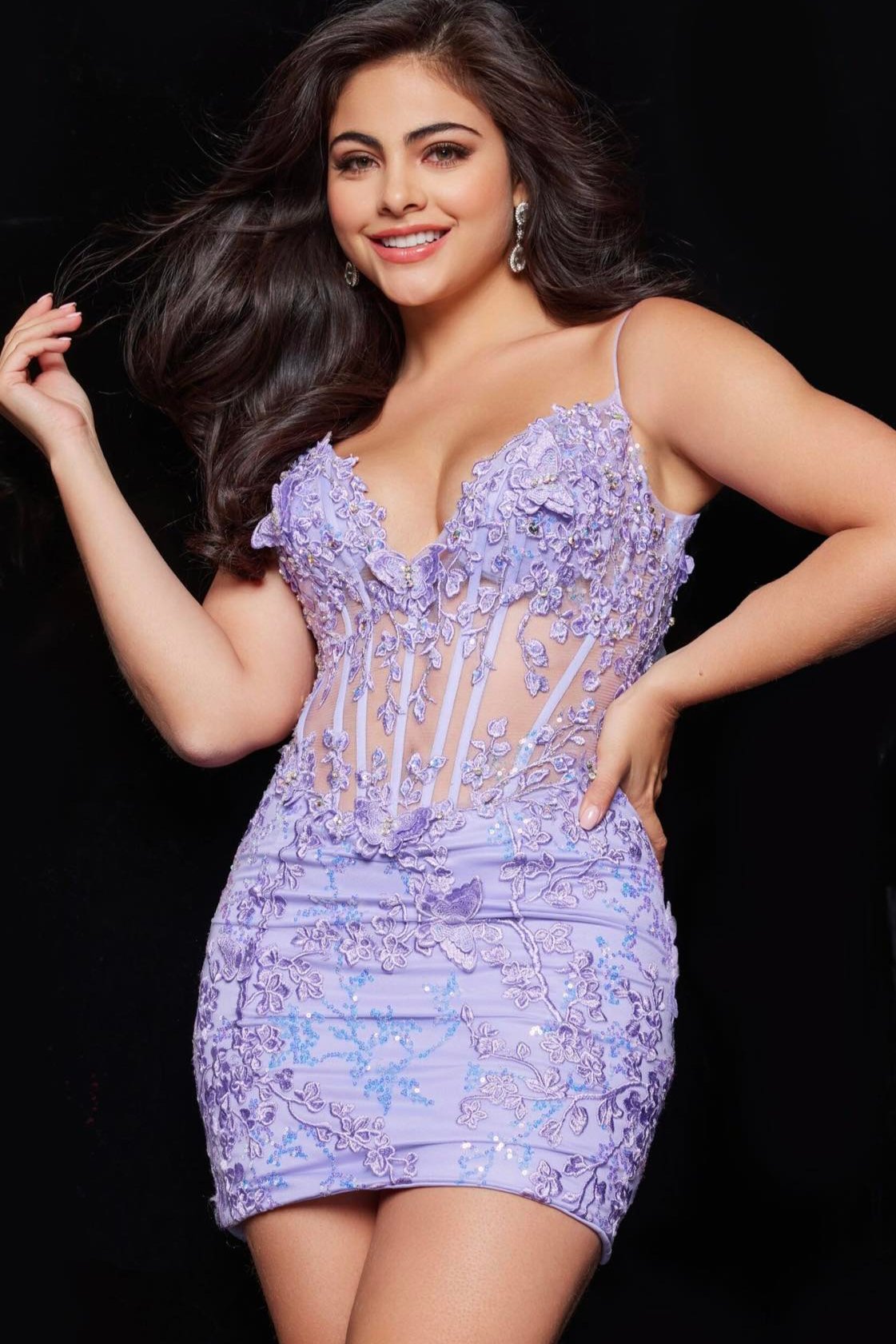 Jovani Lilac Embroidered Illusion Bodice Dress