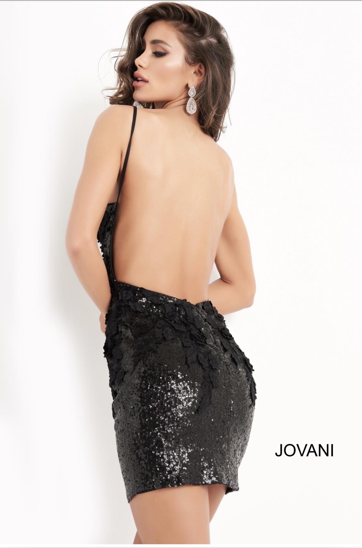 Jovani Black Floral Embellished Homecoming Dress