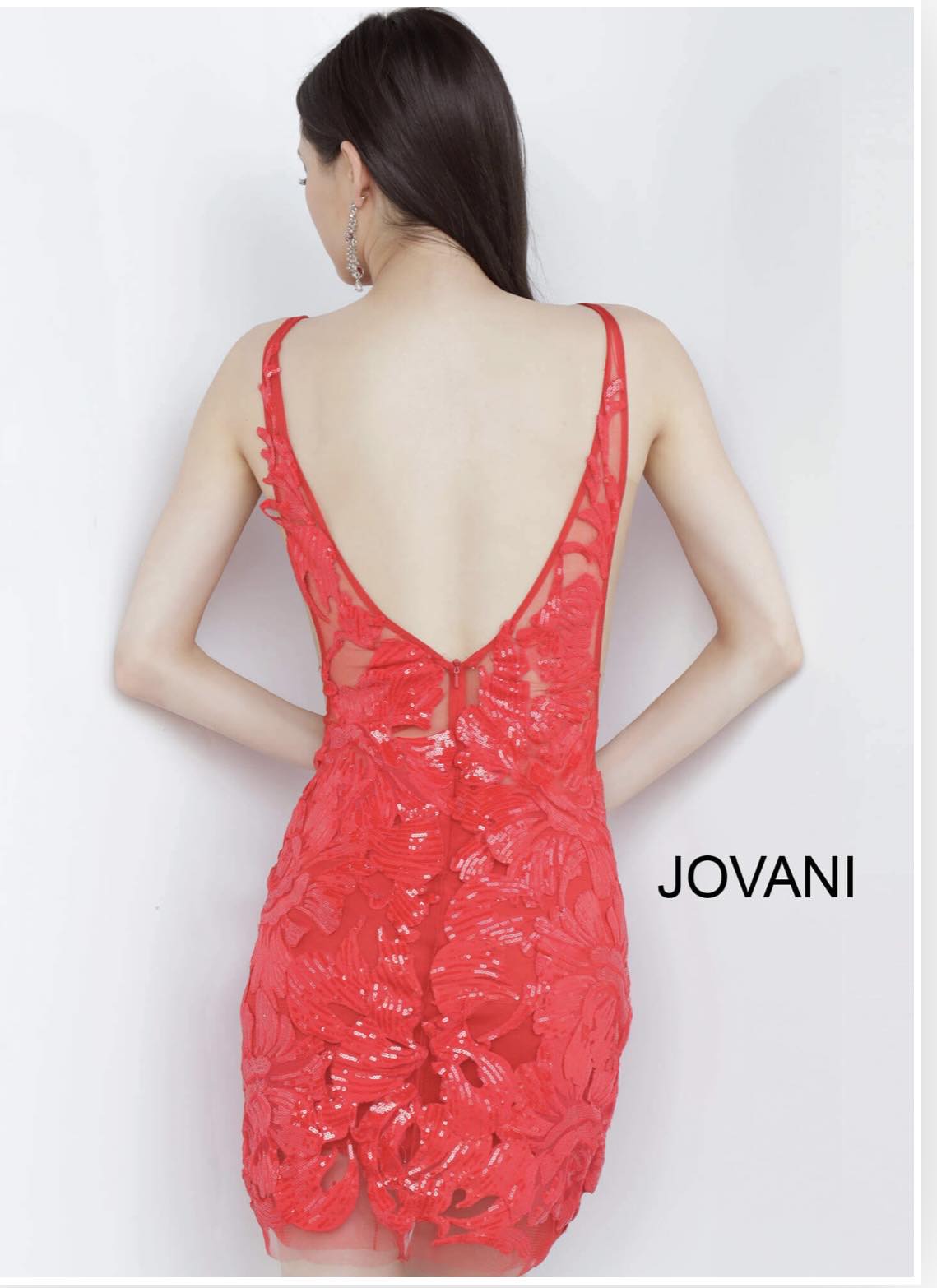 Jovani Red Embellished Fitted Cocktail Dress
