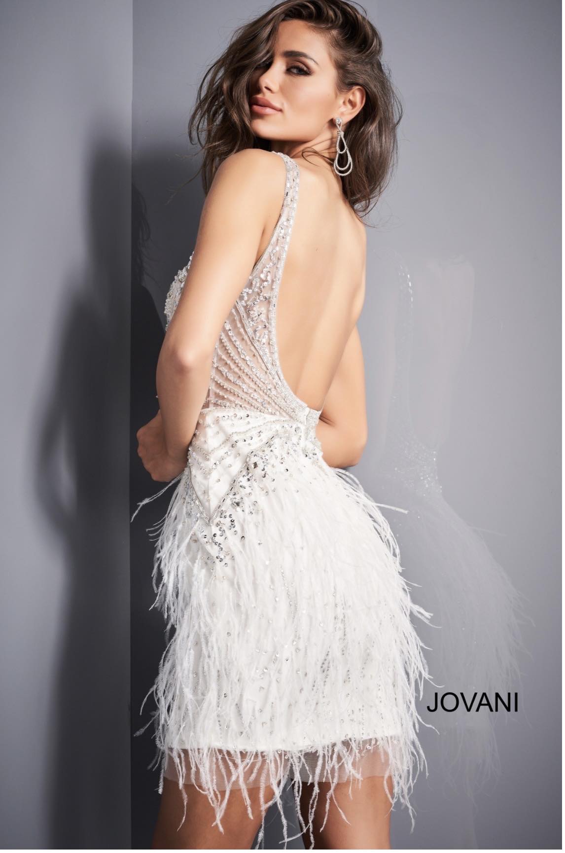 Jovani 04042 Off White Sheer Bodice Homecoming Dress
