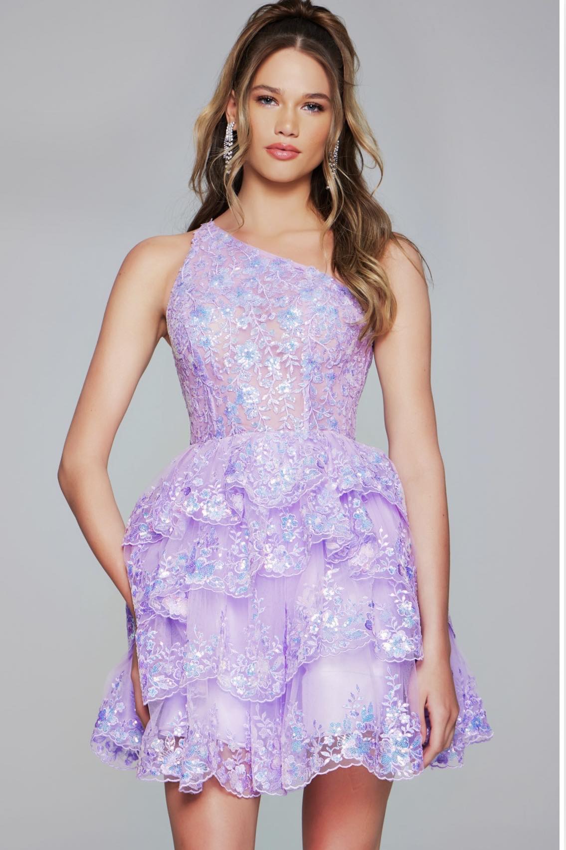 Jovani One Shoulder Fit and Flare Dress