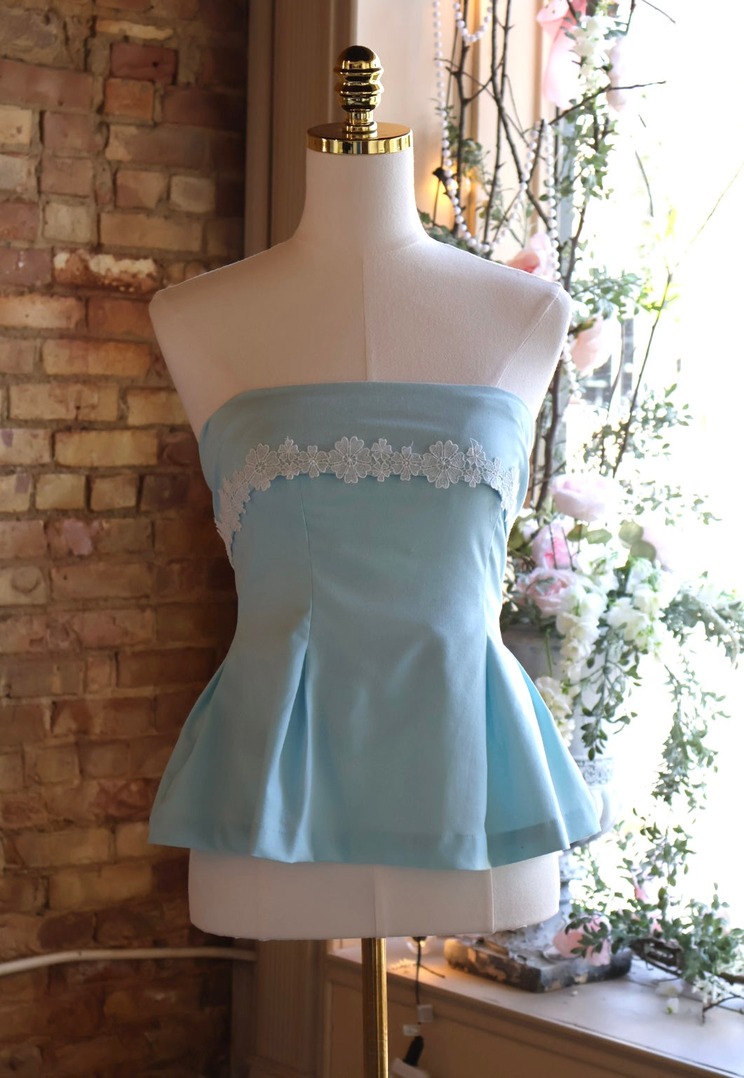 Lace Trim Peplum Top