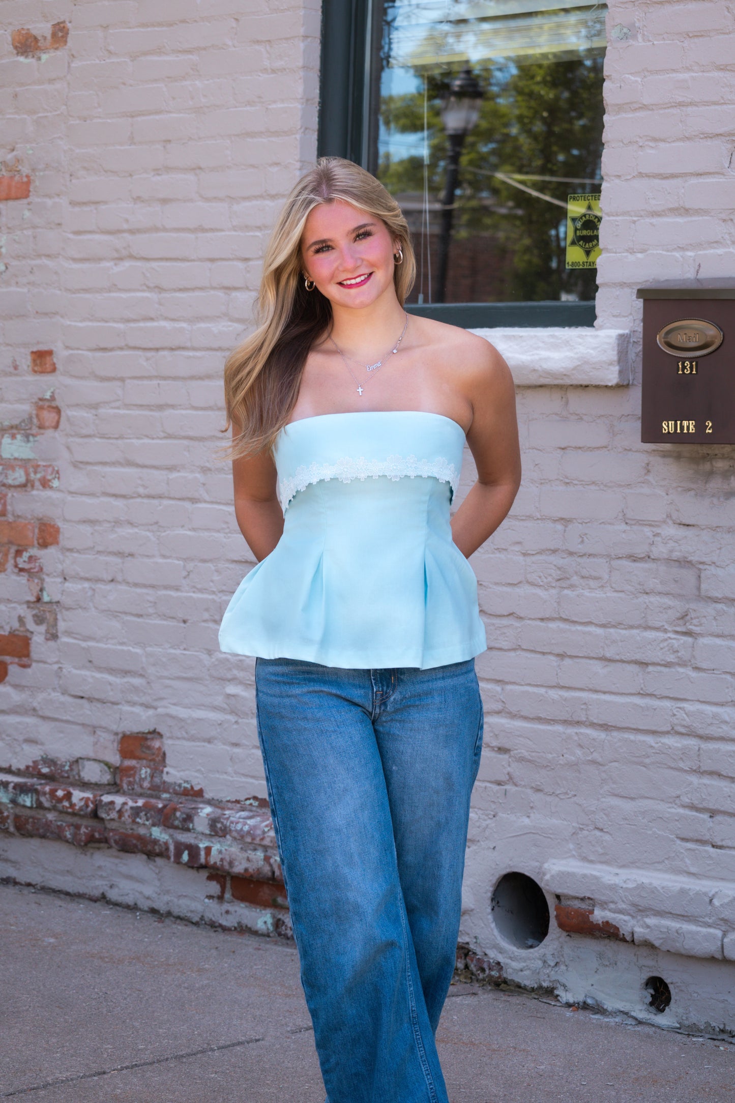 Lace Trim Peplum Top